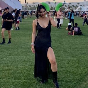 Oh Polly Embellished Low Back Maxi Dress in Black